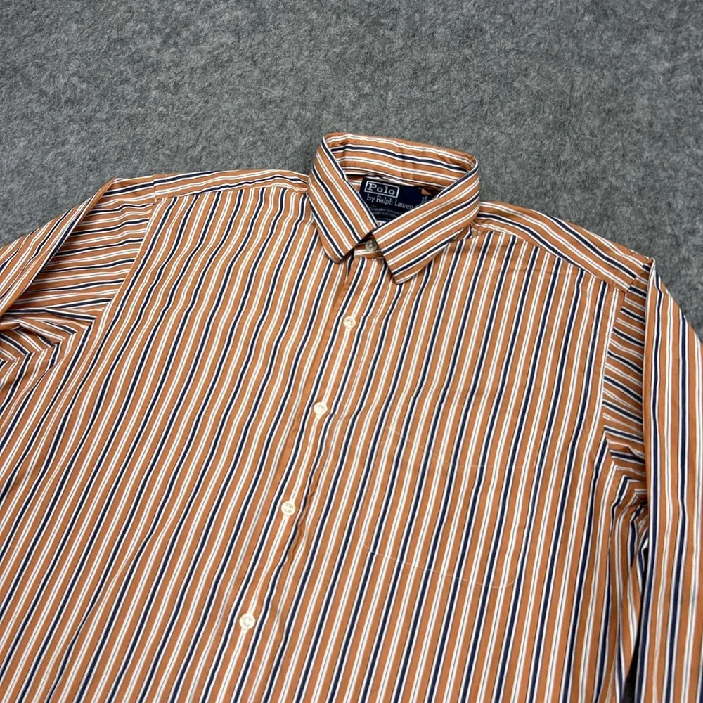 Polo Ralph Lauren Shirt Mens‎ L Orange Stripe Long Sleeve Button Curham Sport